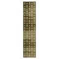 Olive Green Hand-Knotted Runner with Cream Floral Motifs