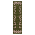 Olive Green Hand-Tufted Runner with Pink Scroll Border