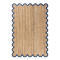 Natural Woven Jute Rug with Blue Scalloped Border
