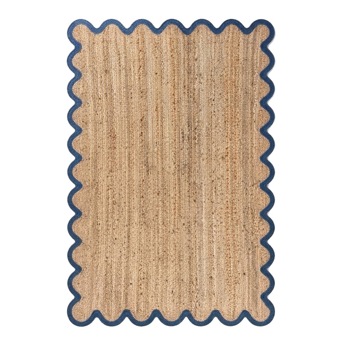 Natural Woven Jute Rug with Blue Scalloped Border