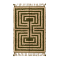 Beige Moroccan Shag Rug with Olive Green Maze Pattern