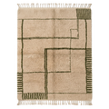 Beige Moroccan Shag Rug with Black Abstract Line Grid