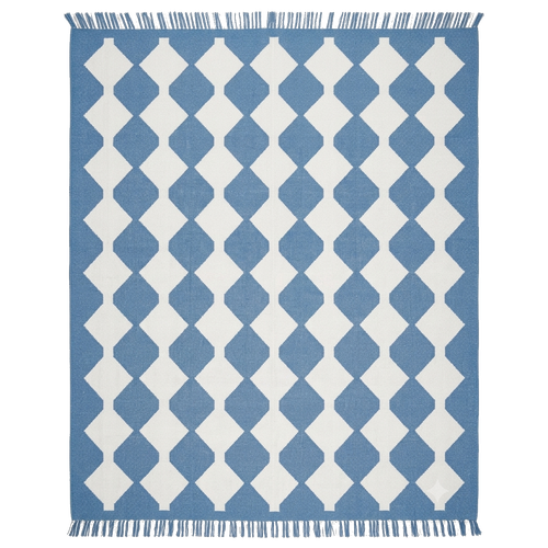 Blue and White Diamond Harlequin Cotton Flat Weave Rug