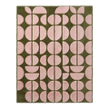 Olive Green Hand-Tufted Rug with Pink Half Moon Pattern