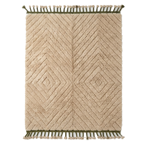 Beige Tonal Carved Geometric Moroccan Shag Rug