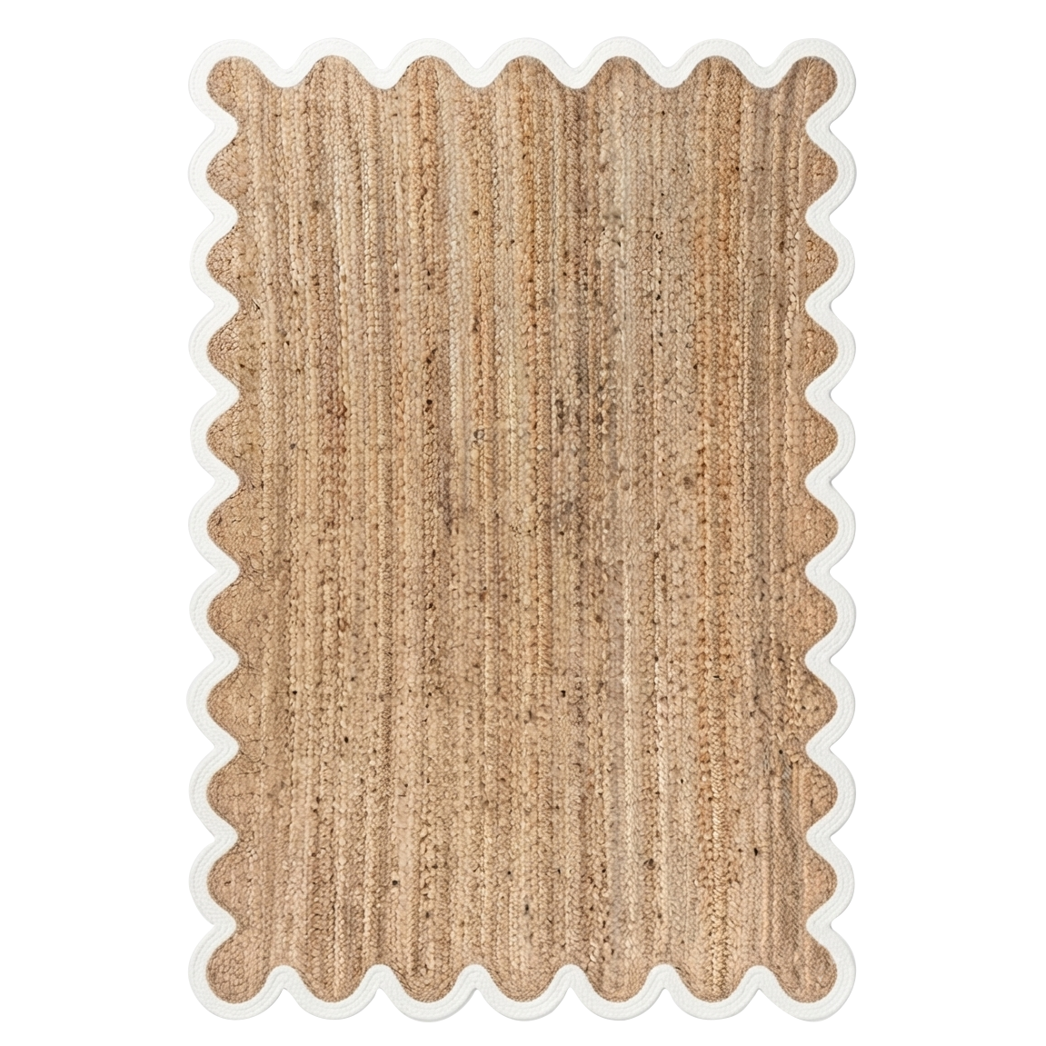 Natural Woven Jute Rug with White Scalloped Border