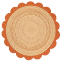 Natural Round Braided Jute Rug with Terracotta Scalloped Border
