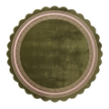 Olive Green Round Hand-Tufted Rug with Blush Scalloped Border