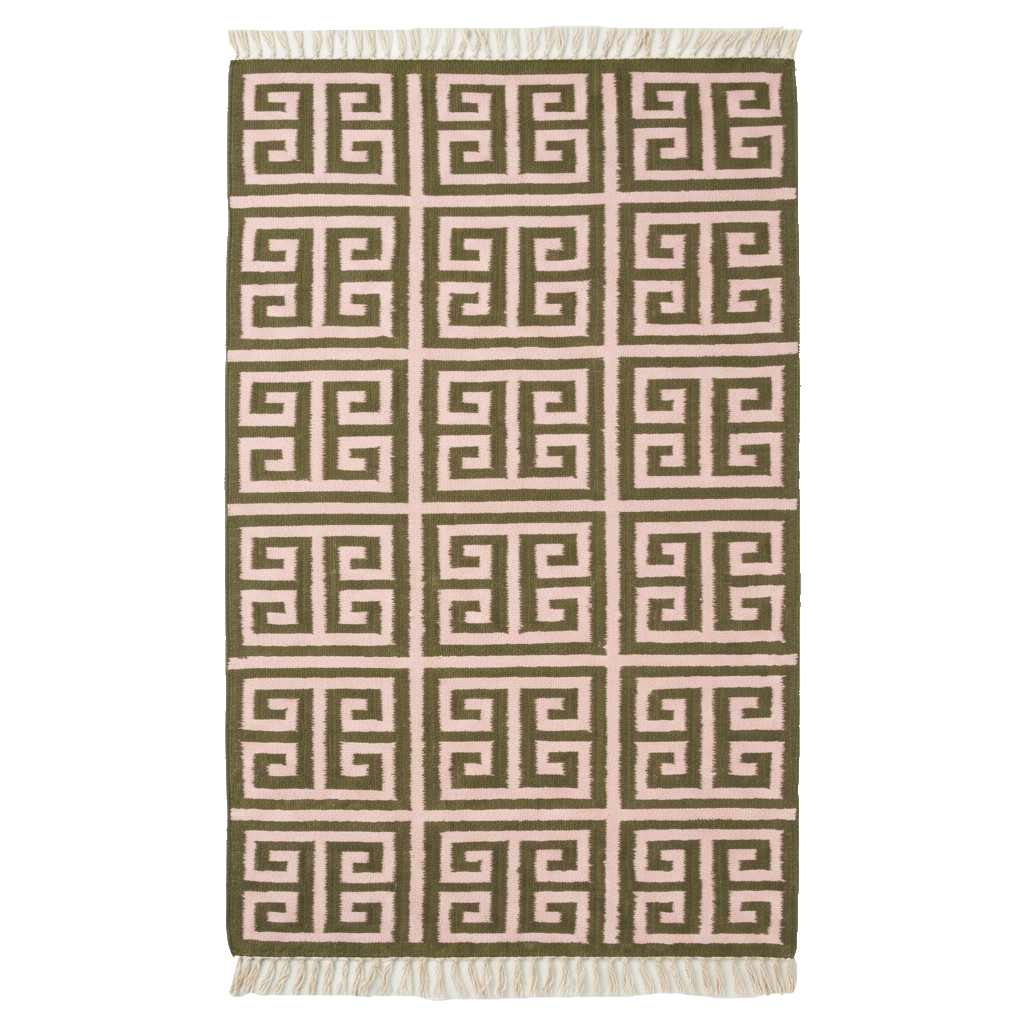 Taupe and Cream Greek Key Cotton Flat Weave Rug