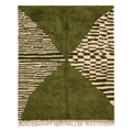 Olive and Cream Abstract Hourglass Moroccan Shag Rug
