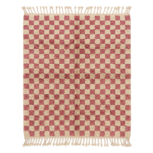Dusty Rose and Cream Checkerboard Moroccan Shag Rug