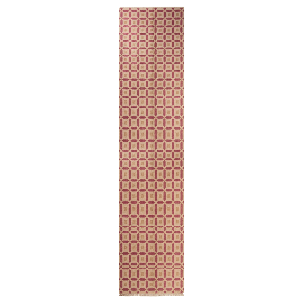 Rose Pink Lattice Trellis Hand-Knotted Runner