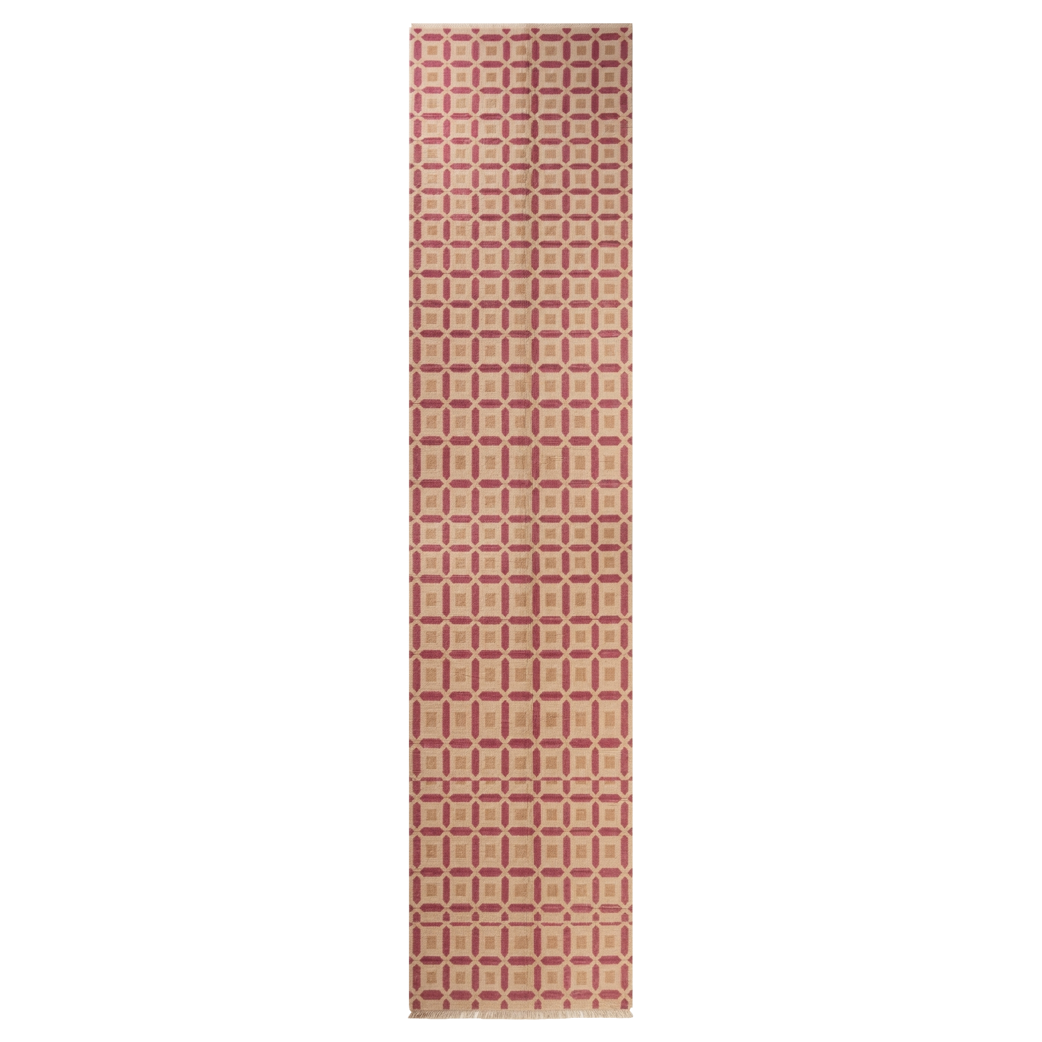 Rose Pink Lattice Trellis Hand-Knotted Runner