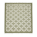 White and Olive Green Floral Trellis Cotton Flat Weave Rug