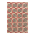Cream and Pink Checkerboard Hand-Tufted Rug with Striped Blocks
