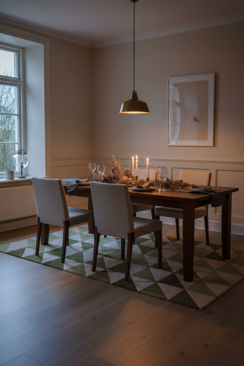 Pink and Olive Triangle Gradient Hand-Tufted Rug