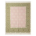 Pink Cotton Flat Weave Rug with Olive Greek Key Border