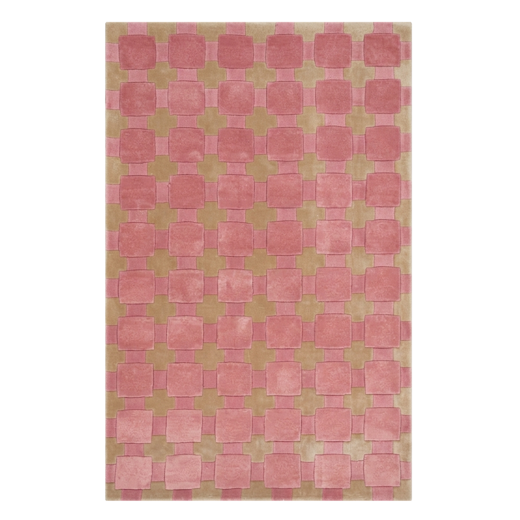 Pink Hand-Tufted Rug with Carved Circle and Square Grid