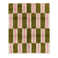 Olive Green and Pink Striped Checker Moroccan Shag Rug