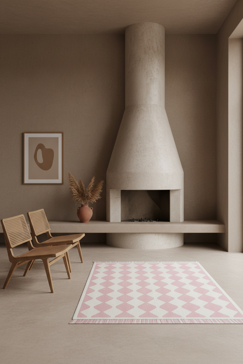 Pink and White Diamond Harlequin Cotton Flat Weave Rug