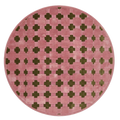 Pink Round Hand-Tufted Rug with Olive Green Cross Motifs