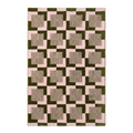Olive and Pink Op Art Check Hand-Tufted Rug