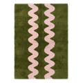 Olive Green Moroccan Shag Rug with Pink Wavy Stripes