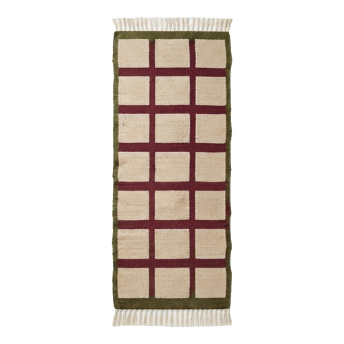 Cream and Burgundy Grid Cotton Flat Weave Runner