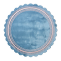 Powder Blue Round Hand-Tufted Rug with Pink Scalloped Border