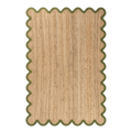 Natural Woven Jute Rug with Olive Green Scalloped Edge