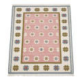 Pink Scandinavian Folk Cotton Flat Weave Rug with Cream Florals