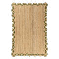 Natural Flatwoven Jute Rug with Olive Green Scalloped Border