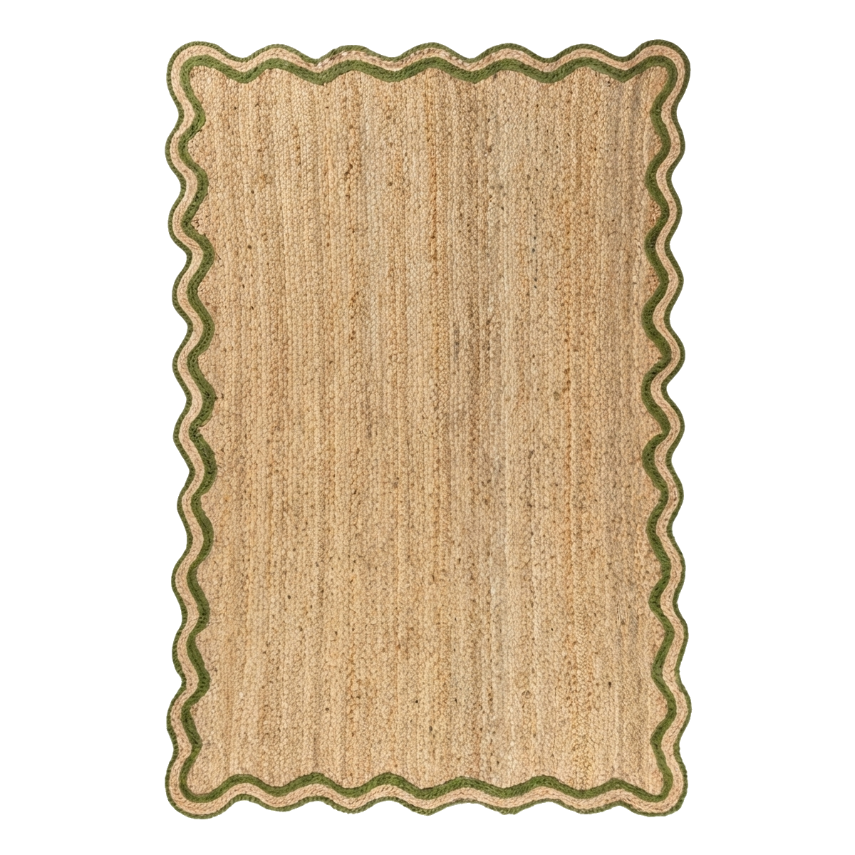 Natural Flatwoven Jute Rug with Olive Green Scalloped Border