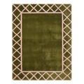 Olive Green Hand-Tufted Rug with Cream Trellis Border