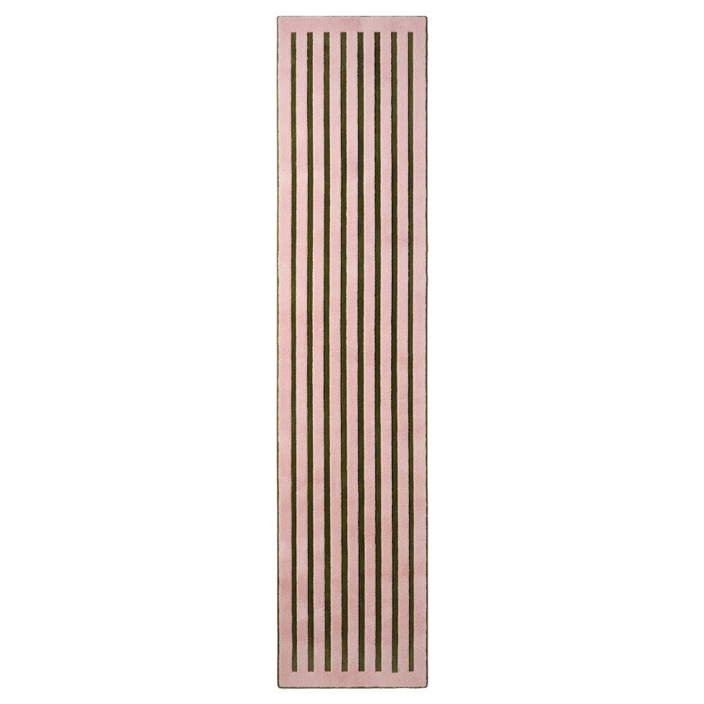 Olive and Pink Pinstripe Hand-Tufted Runner