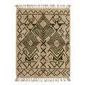 Beige Moroccan Shag Rug with Black Tribal Diamond Pattern