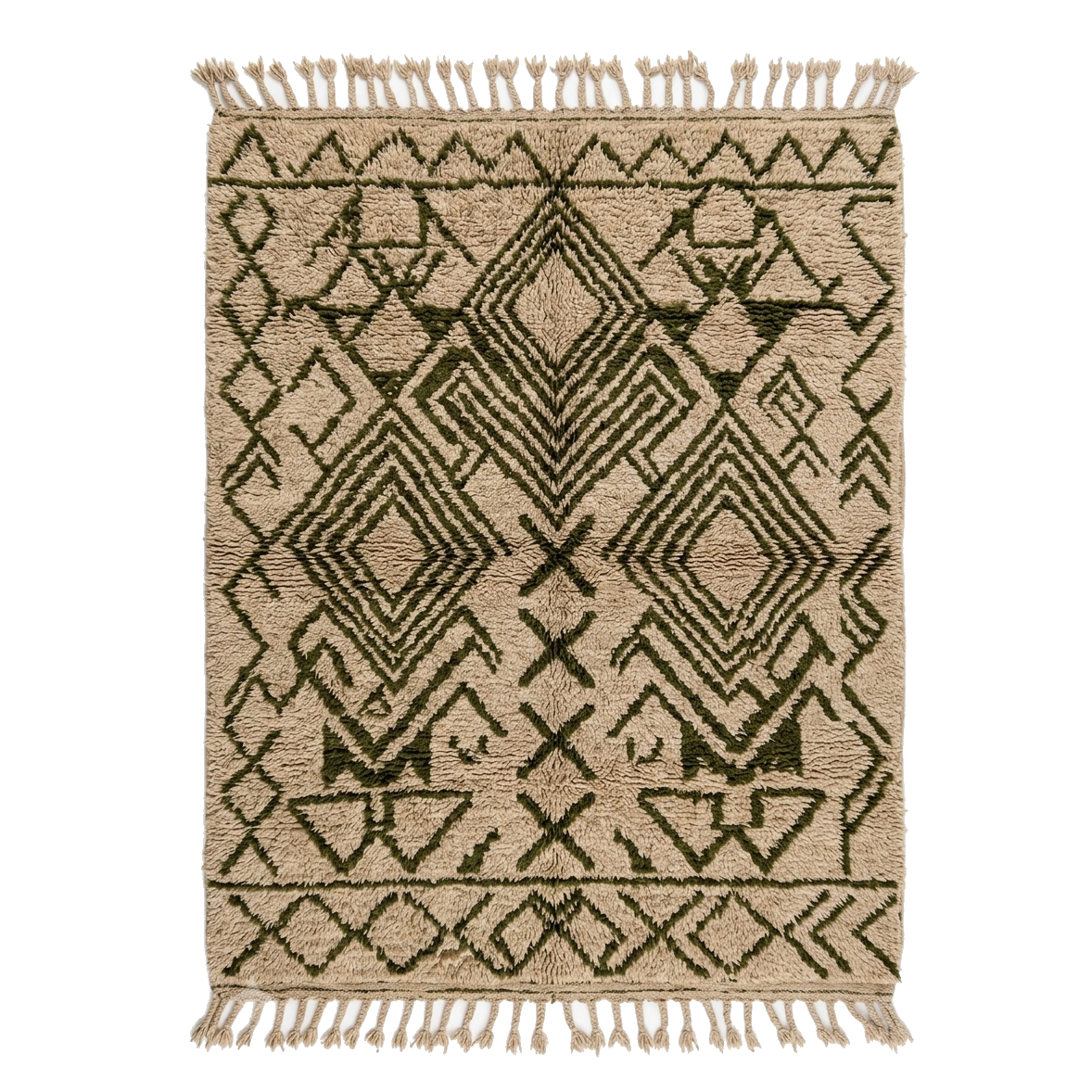 Beige Moroccan Shag Rug with Black Tribal Diamond Pattern