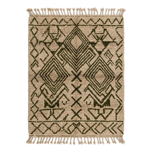 Beige Moroccan Shag Rug with Black Tribal Diamond Pattern