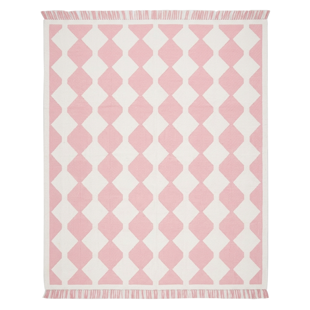 Pink and White Diamond Harlequin Cotton Flat Weave Rug