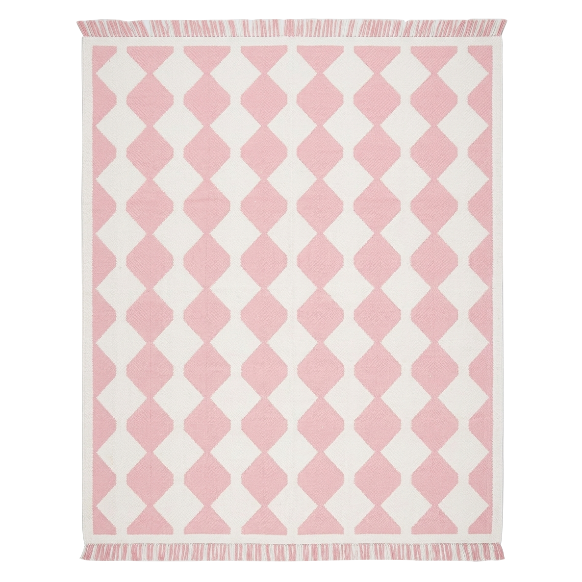 Pink and White Diamond Harlequin Cotton Flat Weave Rug