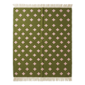 Olive Green Cotton Flat Weave Rug with Cream Cross Motifs