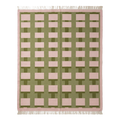 Pink and Olive Green Basketweave Check Cotton Flat Weave Rug