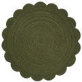 Olive Green Round Braided Jute Rug with Scalloped Edge