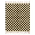 Cream and Dark Olive Checkerboard Moroccan Shag Rug