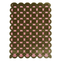 Olive and Pink Basketweave Hand-Tufted Rug with Scalloped Edge