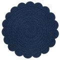 Navy Blue Round Braided Jute Rug with Scalloped Edge