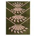 Olive Green Hand-Tufted Rug with Pink Art Deco Fans