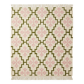 Cream and Olive Green Moroccan Trellis Cotton Flat Weave Rug