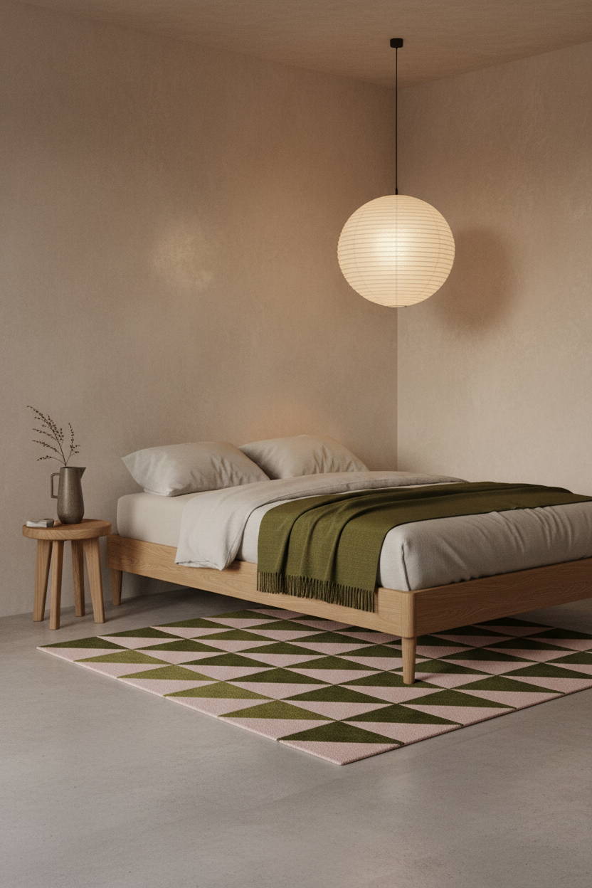 Pink and Olive Triangle Gradient Hand-Tufted Rug