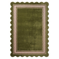 Olive Green Hand-Tufted Rug with Cream Border and Scalloped Edge